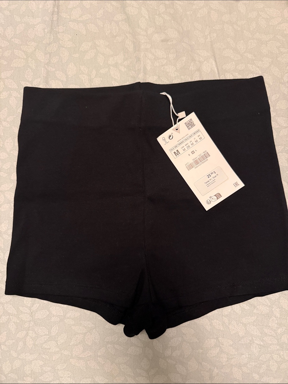Zara Black Ribbed High-Waist Bike Shorts